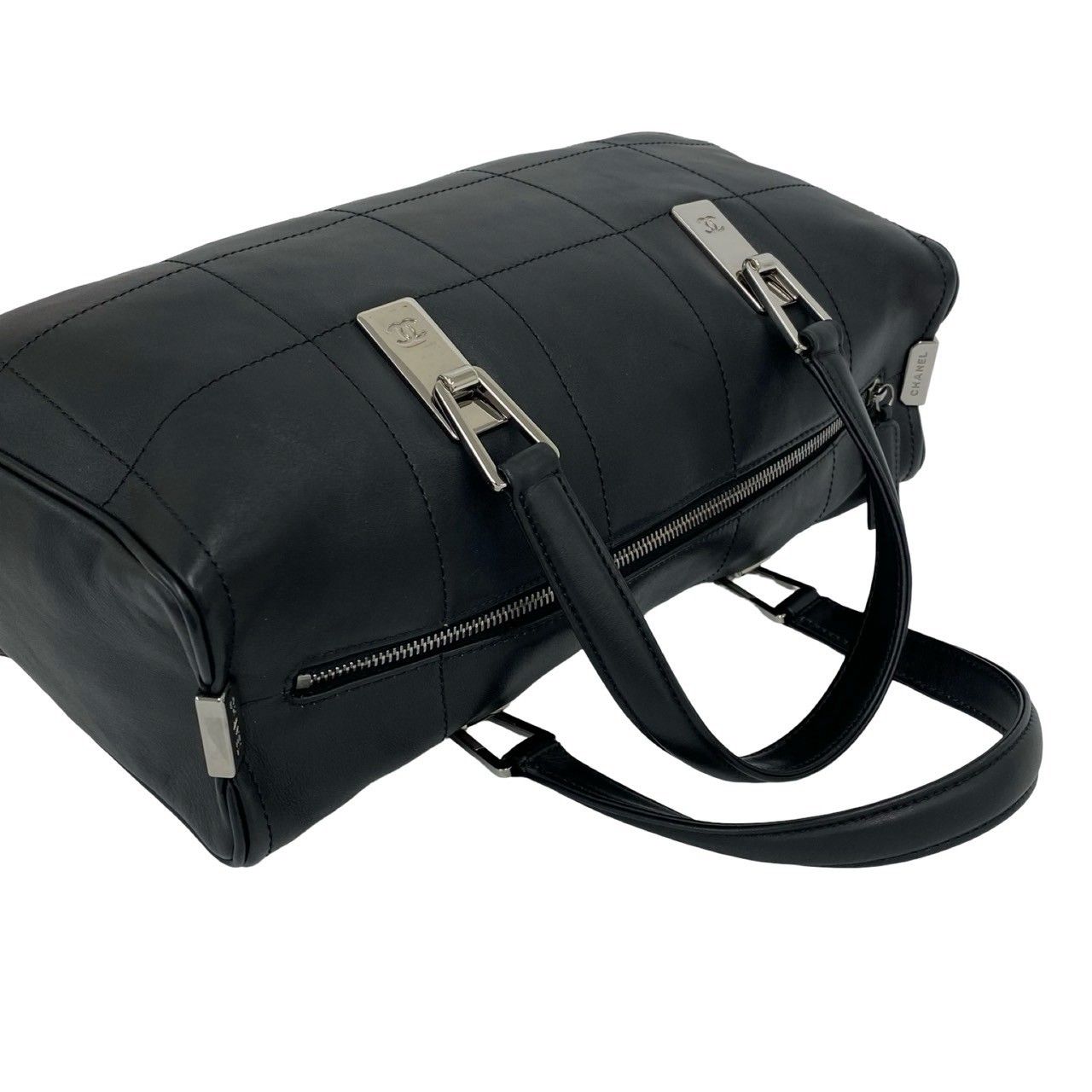 Chanel Choco Bar CC Logo Leather Mini Boston Bag Black — view 4