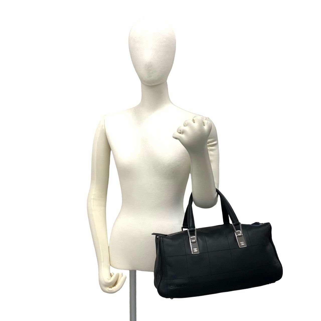 Chanel Choco Bar CC Logo Leather Mini Boston Bag Black — view 2