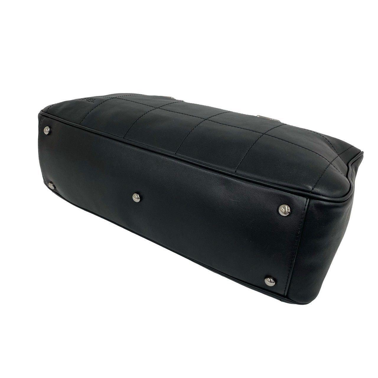 Chanel Choco Bar CC Logo Leather Mini Boston Bag Black — view 8