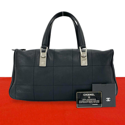 Chanel Choco Bar CC Logo Leather Mini Boston Bag Black