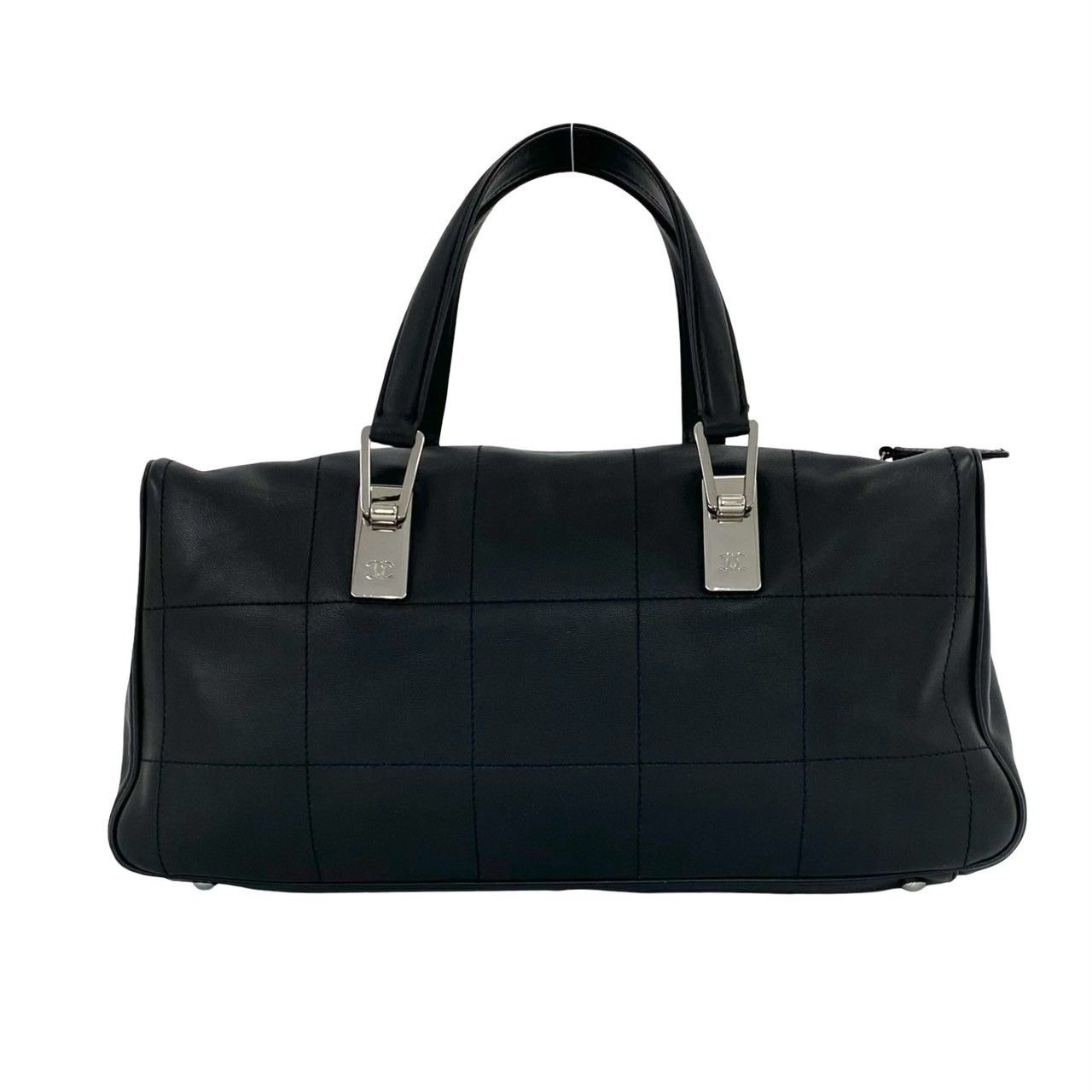 Chanel Choco Bar CC Logo Leather Mini Boston Bag Black — view 3