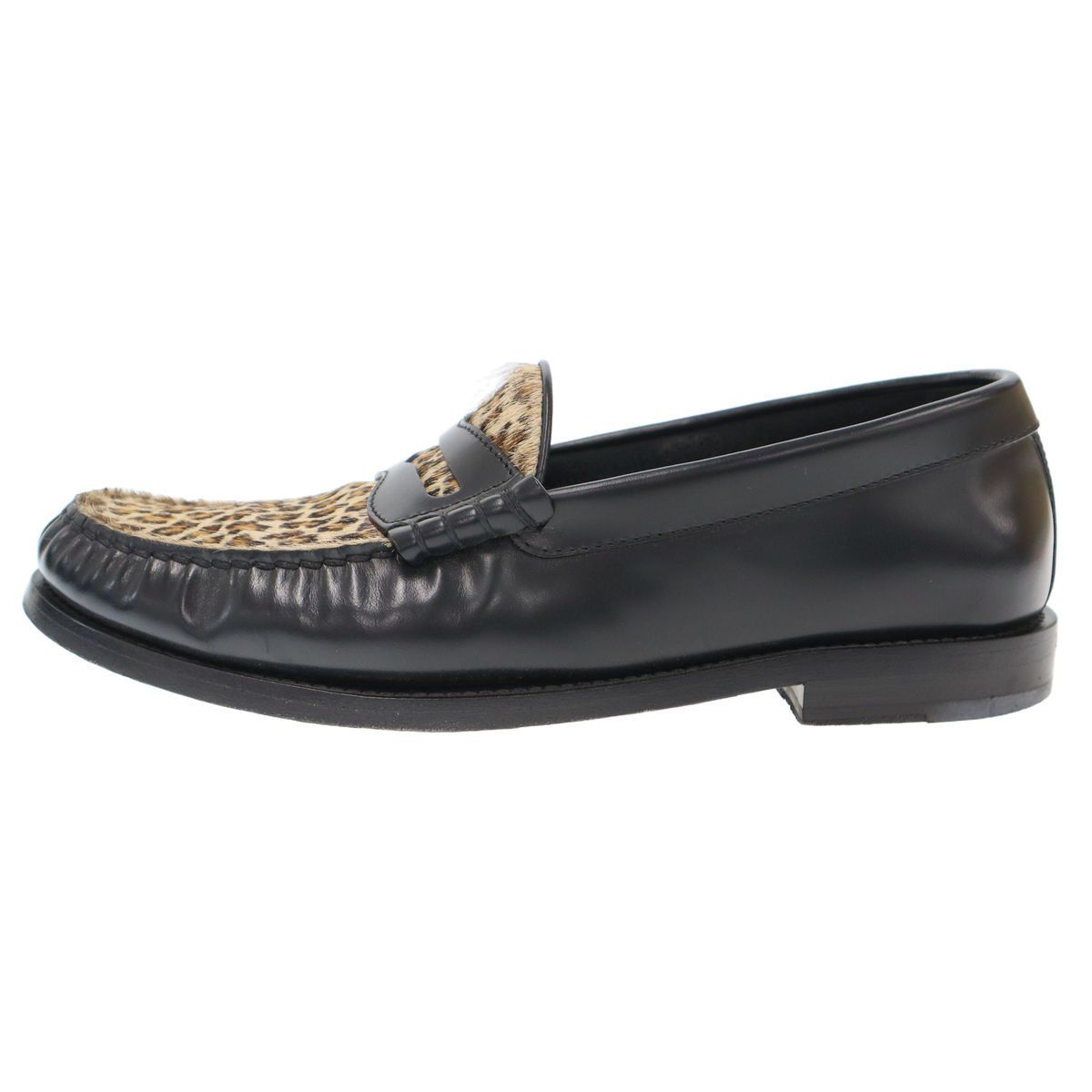 Celine Leopard Calf Hair Loafers Black Brown — view 2