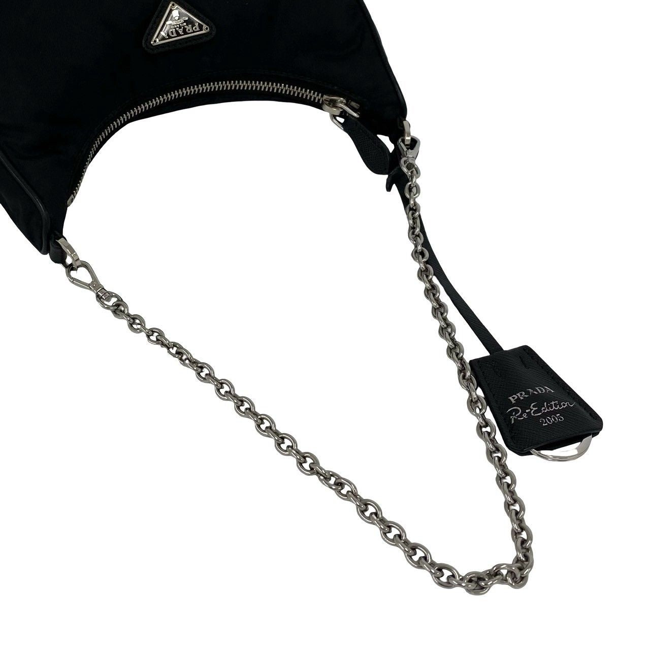 Prada Triangle Logo Tessuto Pocono Nylon Saffiano Leather Chain 2-Way Shoulder — view 4