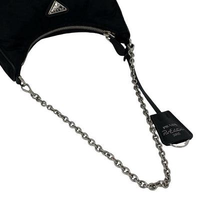 Prada Triangle Logo Tessuto Pocono Nylon Saffiano Leather Chain 2-Way Shoulder — view 4