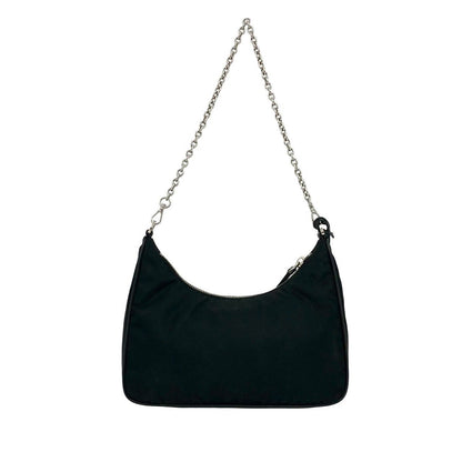 Prada Triangle Logo Tessuto Pocono Nylon Saffiano Leather Chain 2-Way Shoulder — view 3