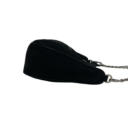 Prada Triangle Logo Tessuto Pocono Nylon Saffiano Leather Chain 2-Way Shoulder — view 6
