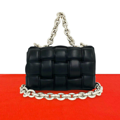 Bottega Veneta Padded Cassette Chain Leather Shoulder Bag Pochette Black
