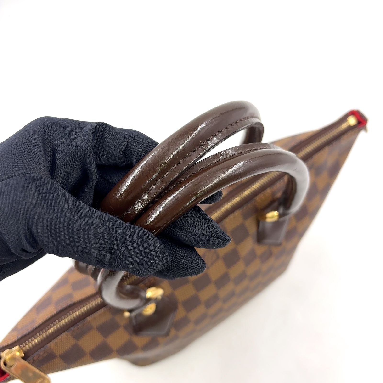 Louis Vuitton Saleya PM Damier Ebene Leather Brown Tote Bag Gold — view 5