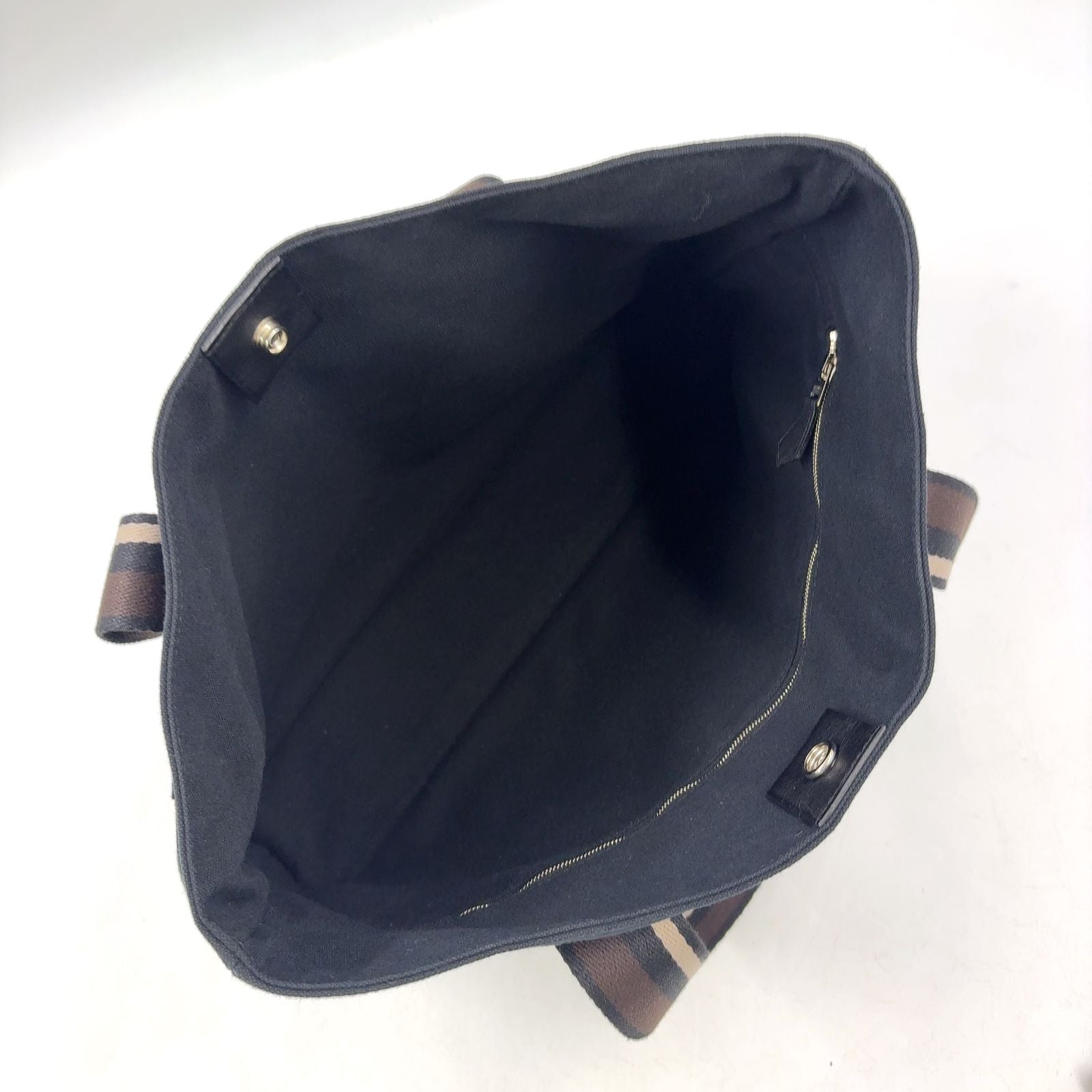 Hermes Troca Horizontal Leather Canvas Brown Black Beige Tote Bag Silver — view 3