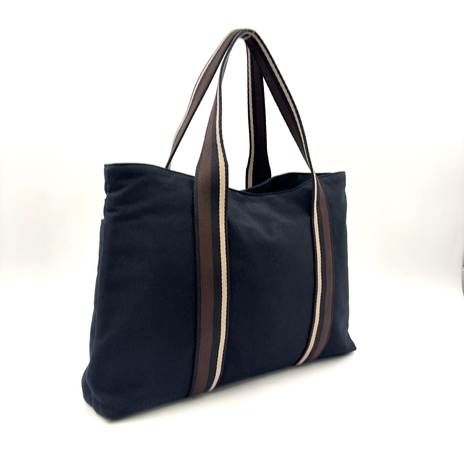 Hermes Troca Horizontal Leather Canvas Brown Black Beige Tote Bag Silver — view 2