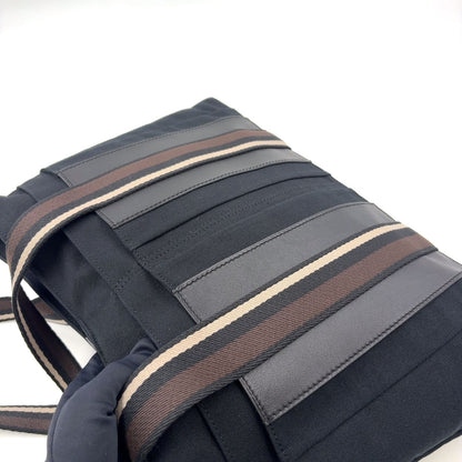 Hermes Troca Horizontal Leather Canvas Brown Black Beige Tote Bag Silver — view 8
