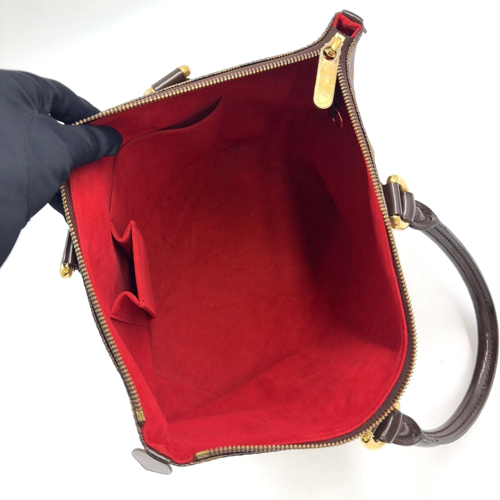 Louis Vuitton Saleya PM Damier Ebene Leather Brown Tote Bag Gold — view 3