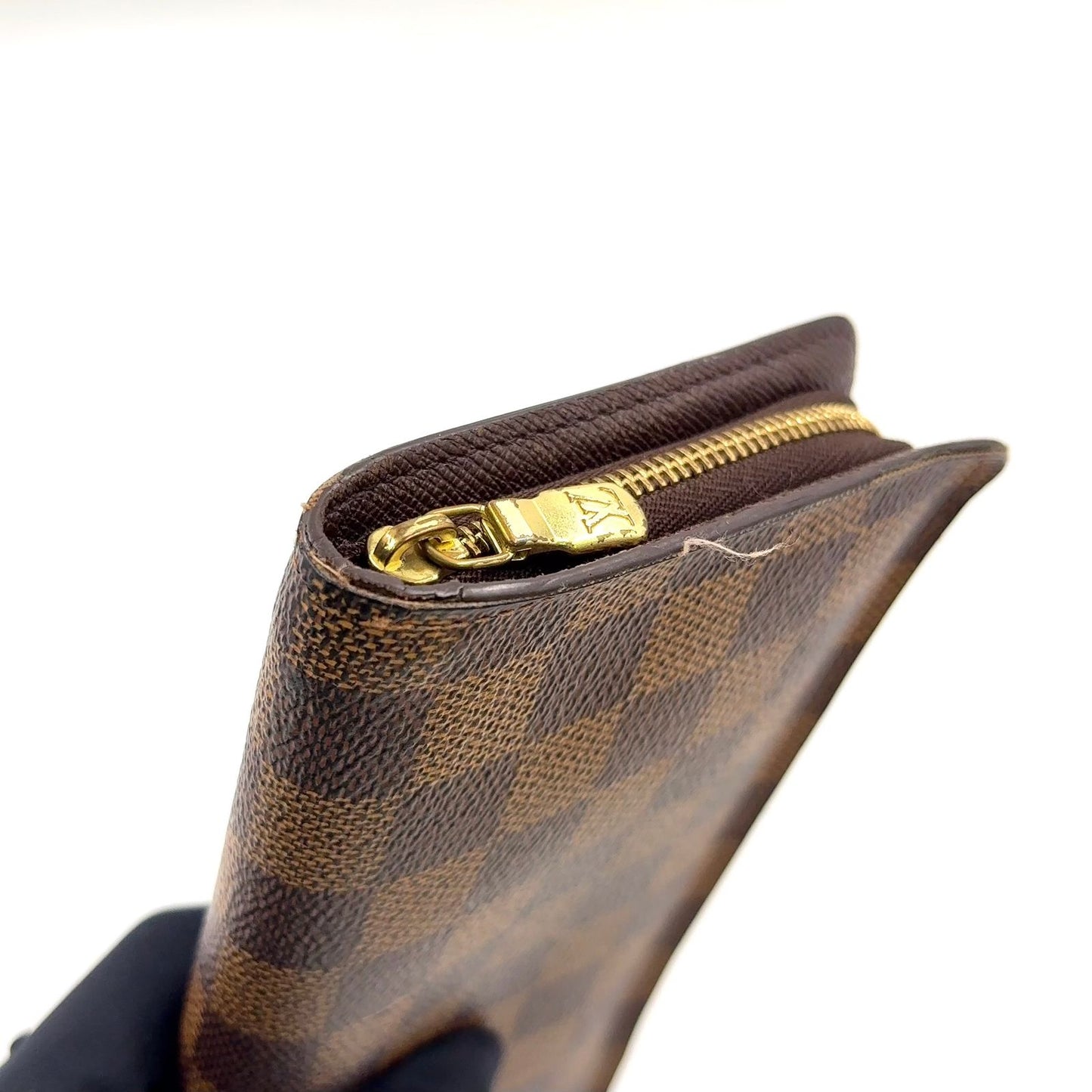 Louis Vuitton Porto Monnaie Zip Damier Ebene Brown Round Zippy Wallet Gold — view 6