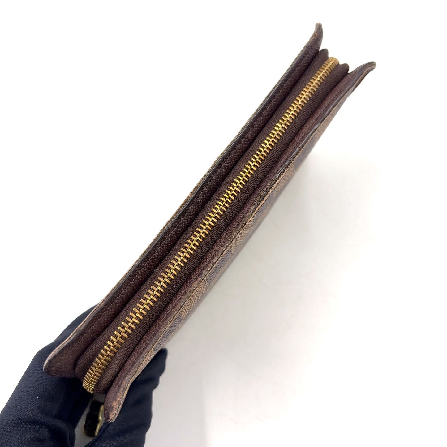 Louis Vuitton Porto Monnaie Zip Damier Ebene Brown Round Zippy Wallet Gold — view 8