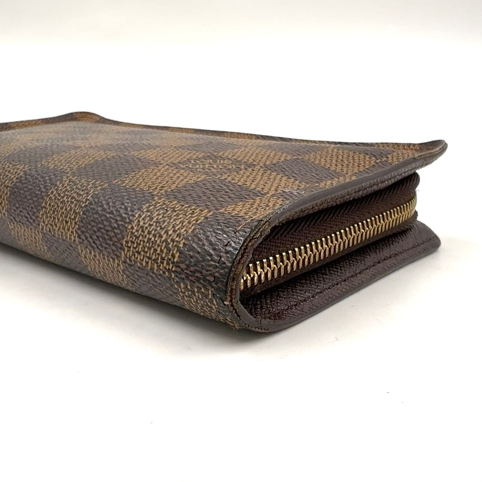 Louis Vuitton Porto Monnaie Zip Damier Ebene Brown Round Zippy Wallet Gold — view 7