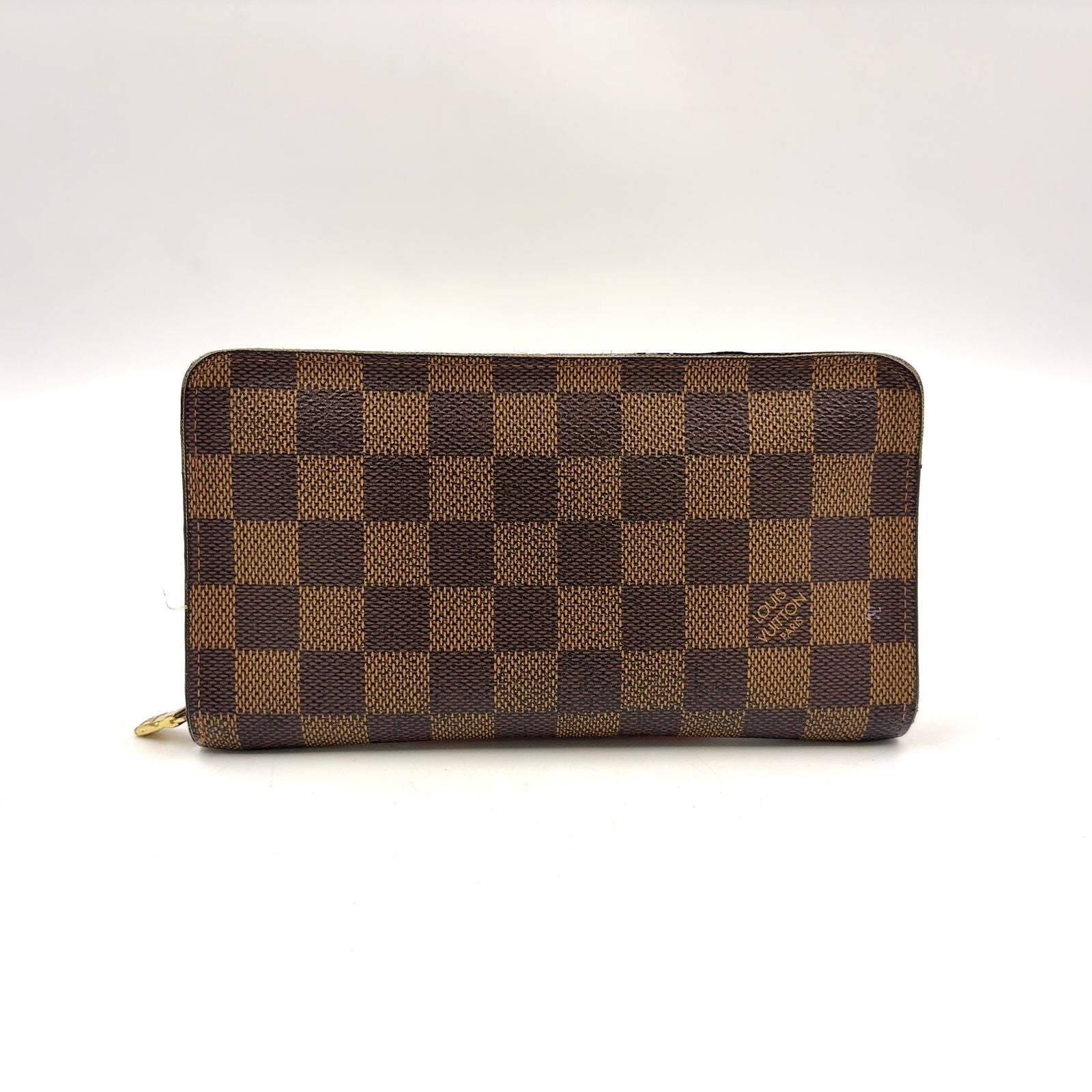 Louis Vuitton Porto Monnaie Zip Damier Ebene Brown Round Zippy Wallet Gold