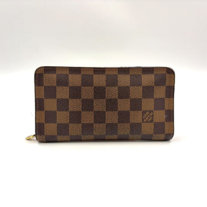 Louis Vuitton Porto Monnaie Zip Damier Ebene Brown Round Zippy Wallet Gold