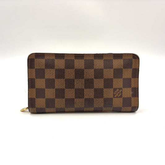 Louis Vuitton Porto Monnaie Zip Damier Ebene Brown Round Zippy Wallet Gold