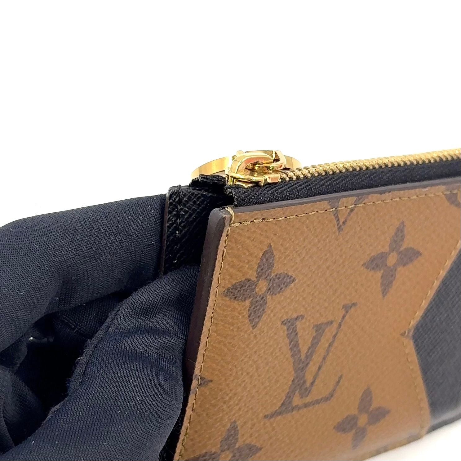 Louis Vuitton Card Case Romy Coin Purse Leather Brown Black Gold — view 6