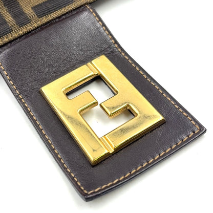 Fendi Zucca Pattern Leather Canvas Brown Black Bag Gold — view 8