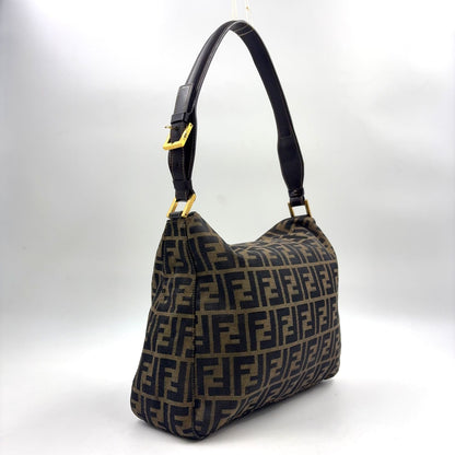 Fendi Zucca Pattern Leather Canvas Brown Black Bag Gold — view 2