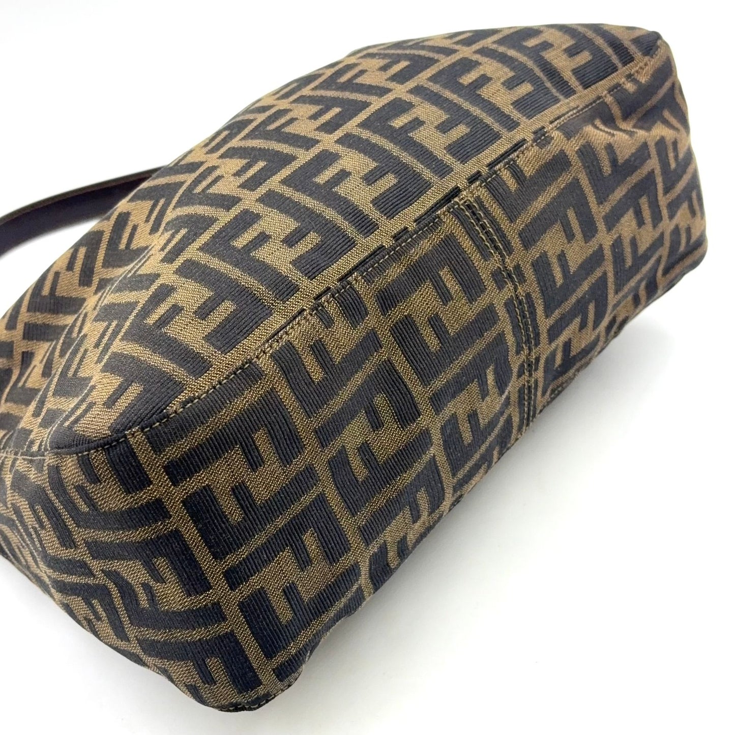 Fendi Zucca Pattern Leather Canvas Brown Black Bag Gold — view 5