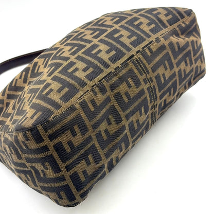 Fendi Zucca Pattern Leather Canvas Brown Black Bag Gold — view 5