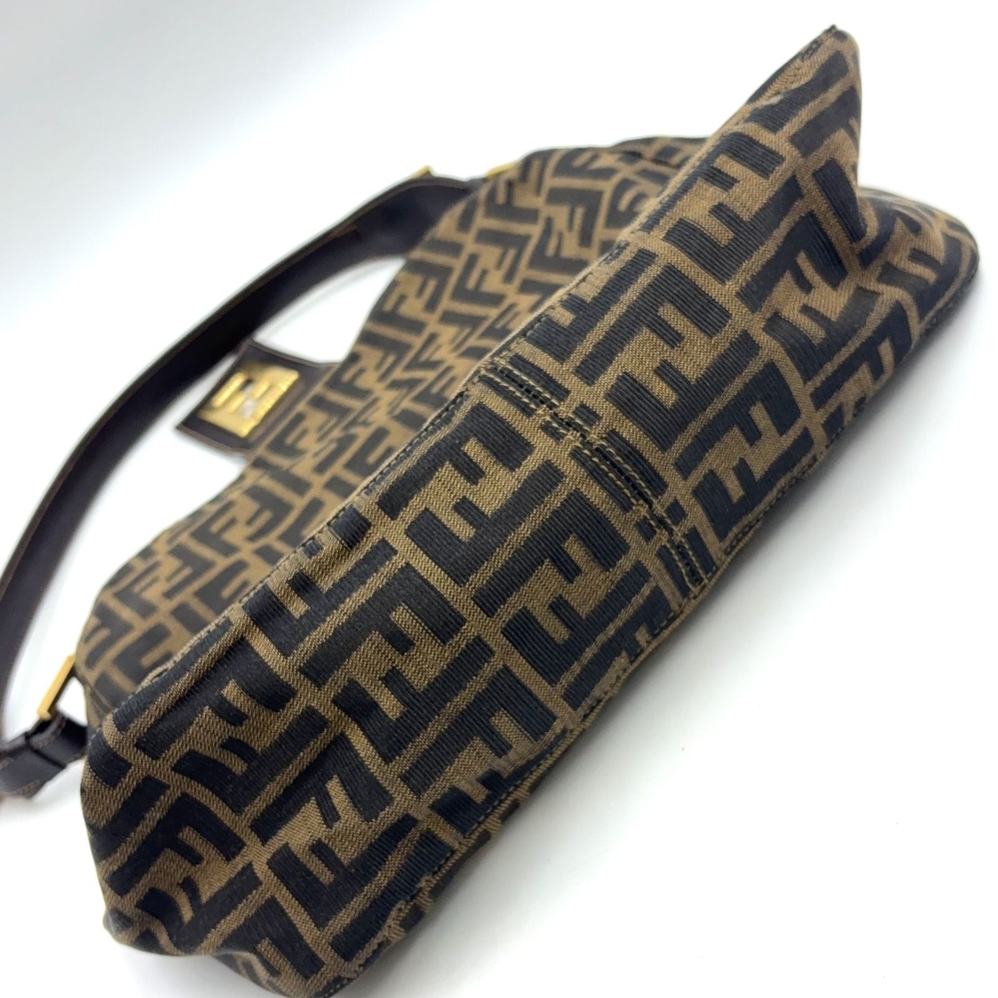 Fendi Zucca Pattern Leather Canvas Brown Black Bag Gold — view 6
