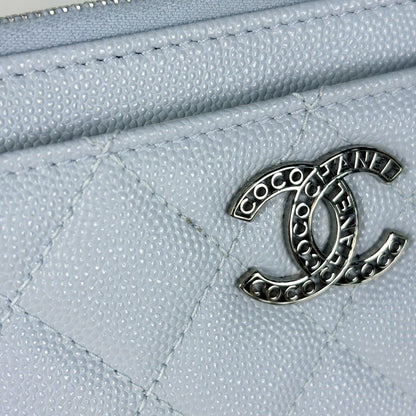 Chanel Card Case CC Logo Quilted Coin Purse Caviar Leather Light Blue — view 4