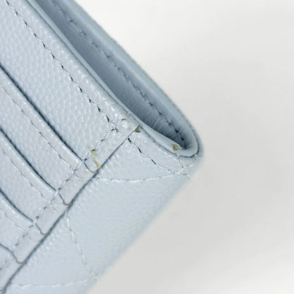 Chanel Card Case CC Logo Quilted Coin Purse Caviar Leather Light Blue — view 3