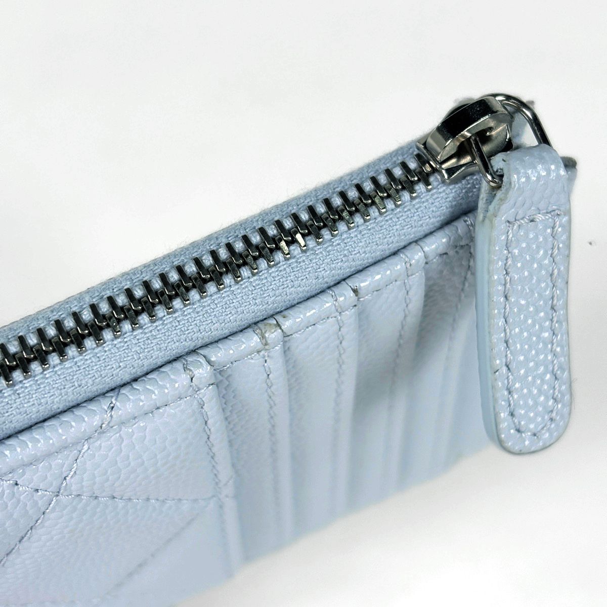 Chanel Card Case CC Logo Quilted Coin Purse Caviar Leather Light Blue — view 5