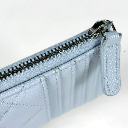 Chanel Card Case CC Logo Quilted Coin Purse Caviar Leather Light Blue — view 5