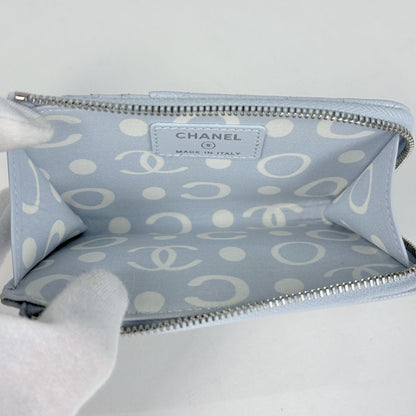 Chanel Card Case CC Logo Quilted Coin Purse Caviar Leather Light Blue — view 7