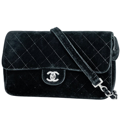 Chanel Backpack CC Logo Quilted Velour Black