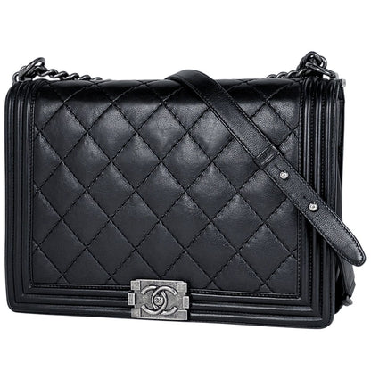 Chanel Shoulder Bag Boy CC Logo Leather Black