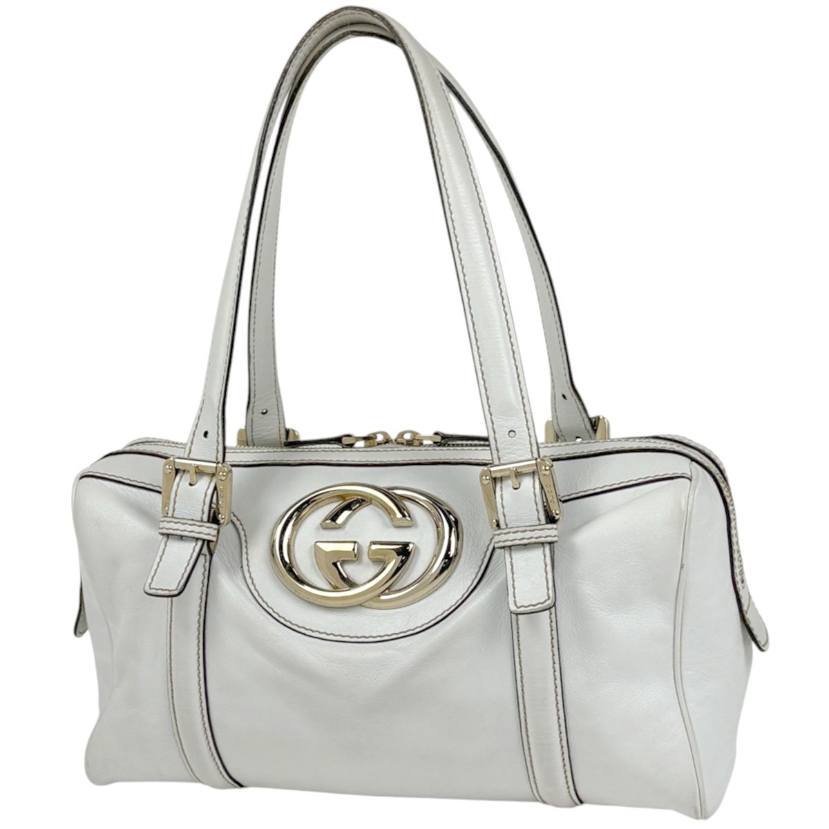 Gucci Handbag GG Logo Interlocking G Leather White
