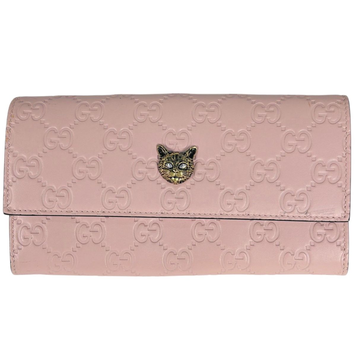 Gucci Wallet Guccissima Linea Cat Bifold Leather Pink