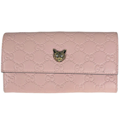 Gucci Wallet Guccissima Linea Cat Bifold Leather Pink