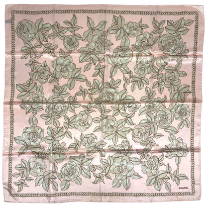 Chanel Scarf CC Logo Camellia Silk Pink Multicolor