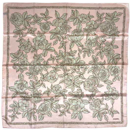 Chanel Scarf CC Logo Camellia Silk Pink Multicolor