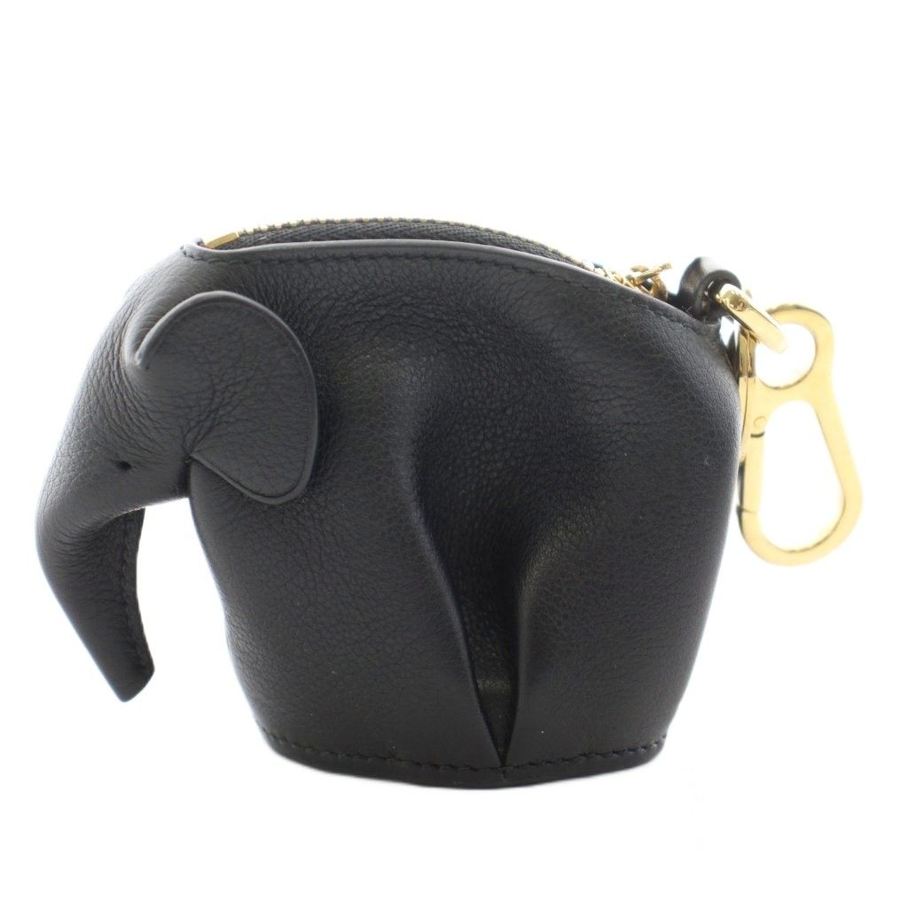 Loewe Elephant Charm Coin Purse Leather Black
