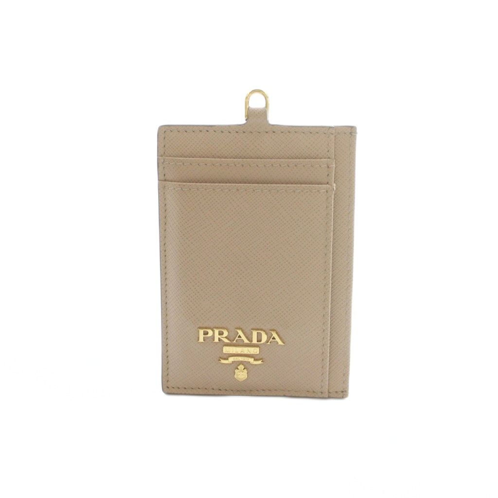 Prada Neck Holder Pass Case Leather Beige Pink — view 2