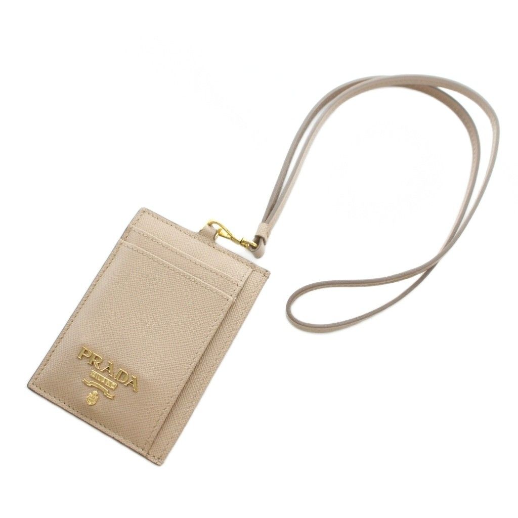 Prada Neck Holder Pass Case Leather Beige Pink