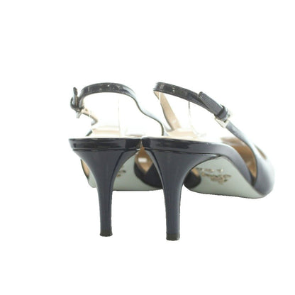 Prada Slingback Pointed Toe Pumps Patent Navy Heels — view 5