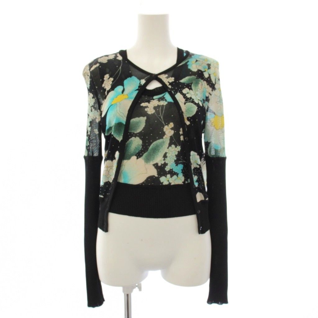 Dior Galliano Era Ensemble Knit Cardigan Sleeveless Top Floral Black