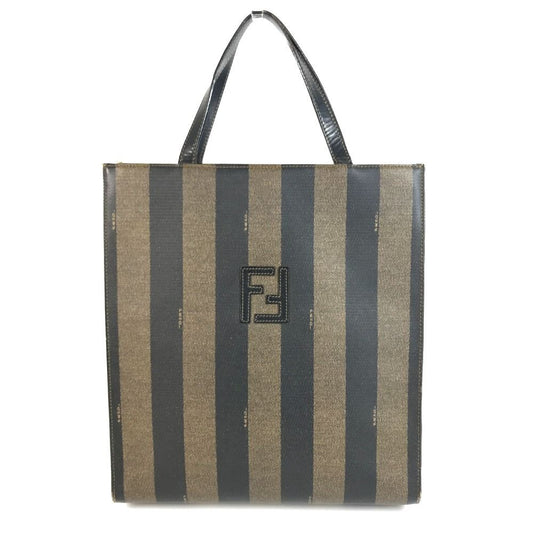 Fendi Handbag Pecan Logo Stripe Leather Khaki