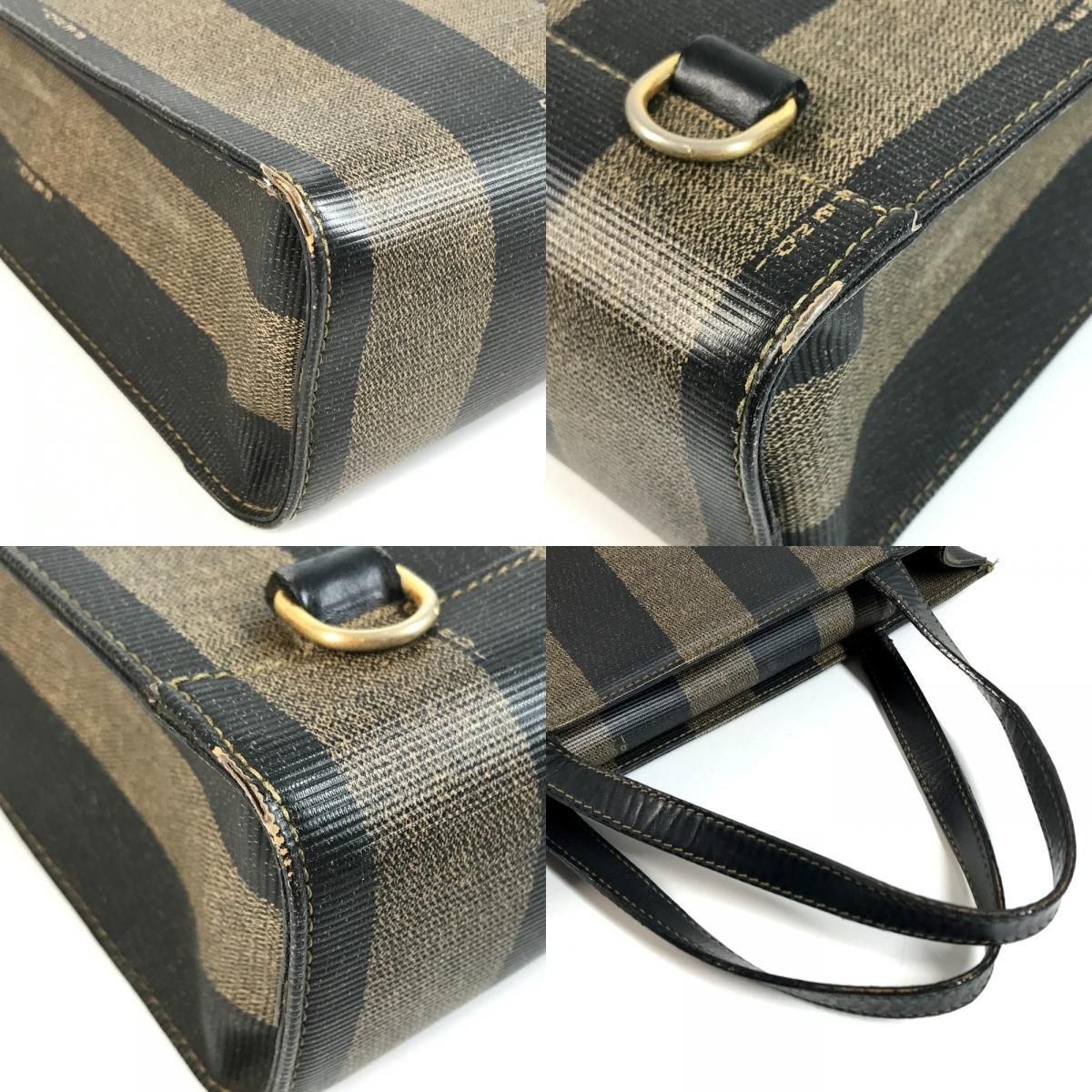 Fendi Handbag Pecan Logo Stripe Leather Khaki — view 7