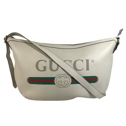 Gucci Shoulder Bag Logo Hobo Half Moon Leather White