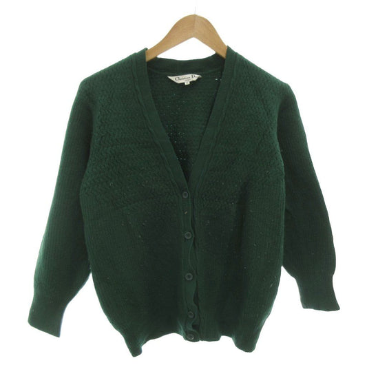 Dior Vintage Cardigan Elbow Patch V-neck Long Sleeve Button Closure Wool Green S