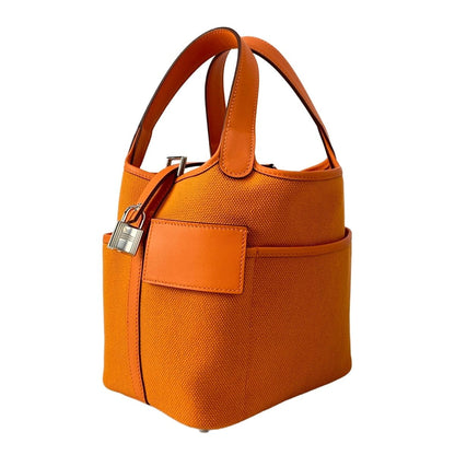 Hermes Handbag Picotin Lock Cargo PM Orange Silver